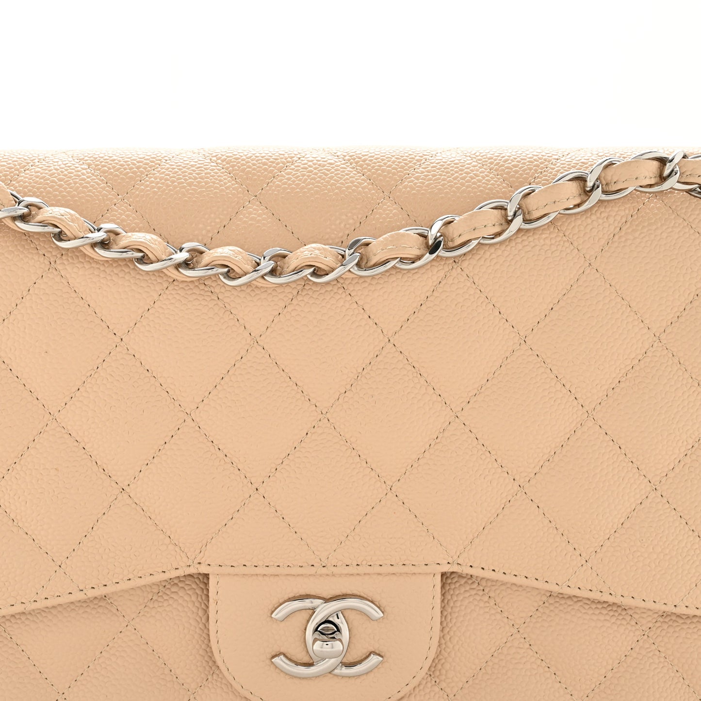 Caviar Quilted Jumbo Double Flap Beige Clair