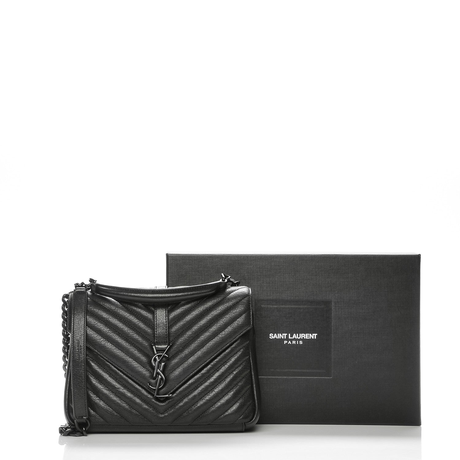Saint Laurent Sheepskin Matelasse Chevron Monogram Medium College Bag Black 7 of 7