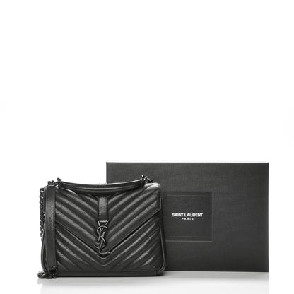 Saint Laurent Sheepskin Matelasse Chevron Monogram Medium College Bag Black 7 of 7