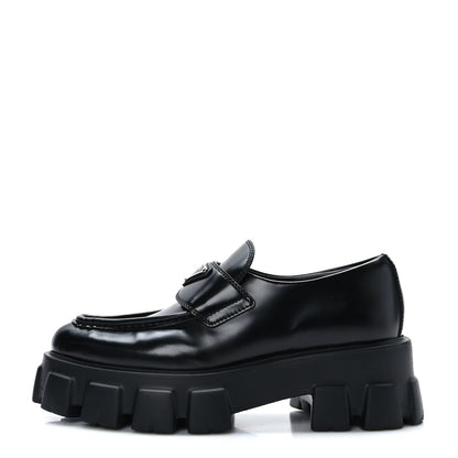 Prada Spazzolato Triangle Logo Monolith Pointy 55mm Loafers 37 Black 1 of 9