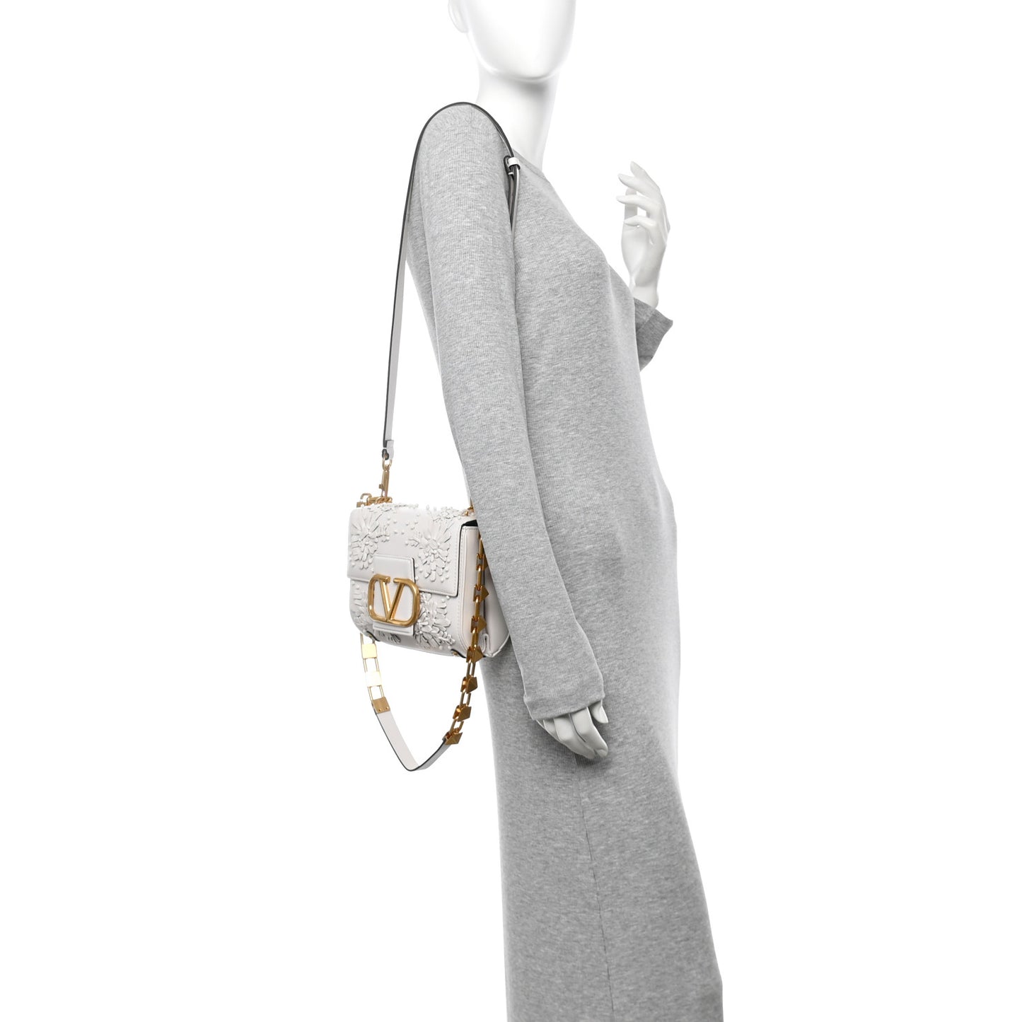 Nappa Floral Applique Vlogo Shoulder Bag White