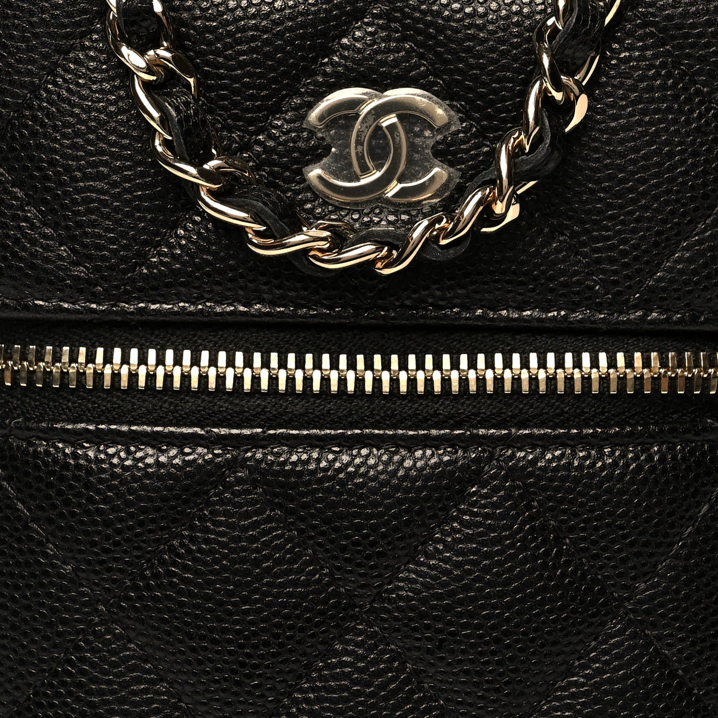 Caviar Quilted Phone Holder With Chain Black