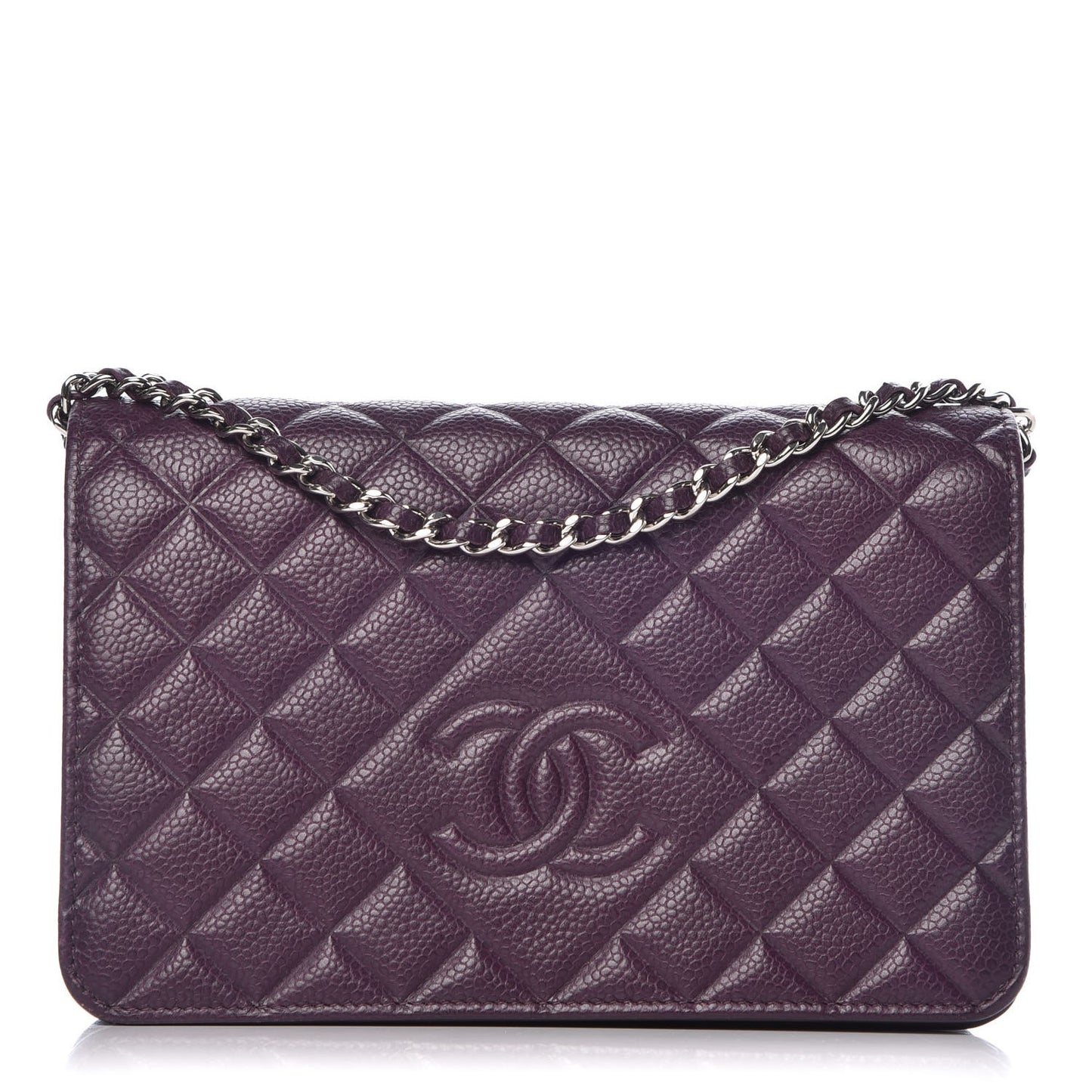 Caviar Quilted Diamond CC Wallet On Chain WOC Dark Purple