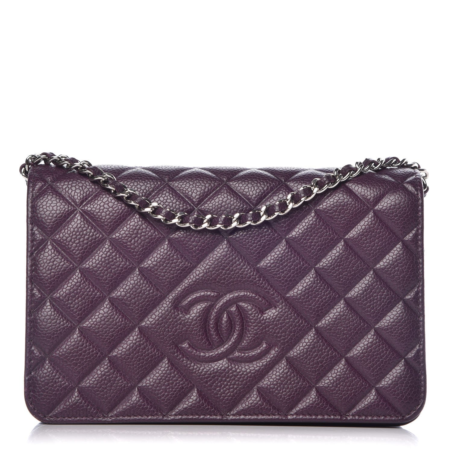 Chanel Caviar Quilted Diamond CC Wallet On Chain WOC Dark Purple 1 of 9