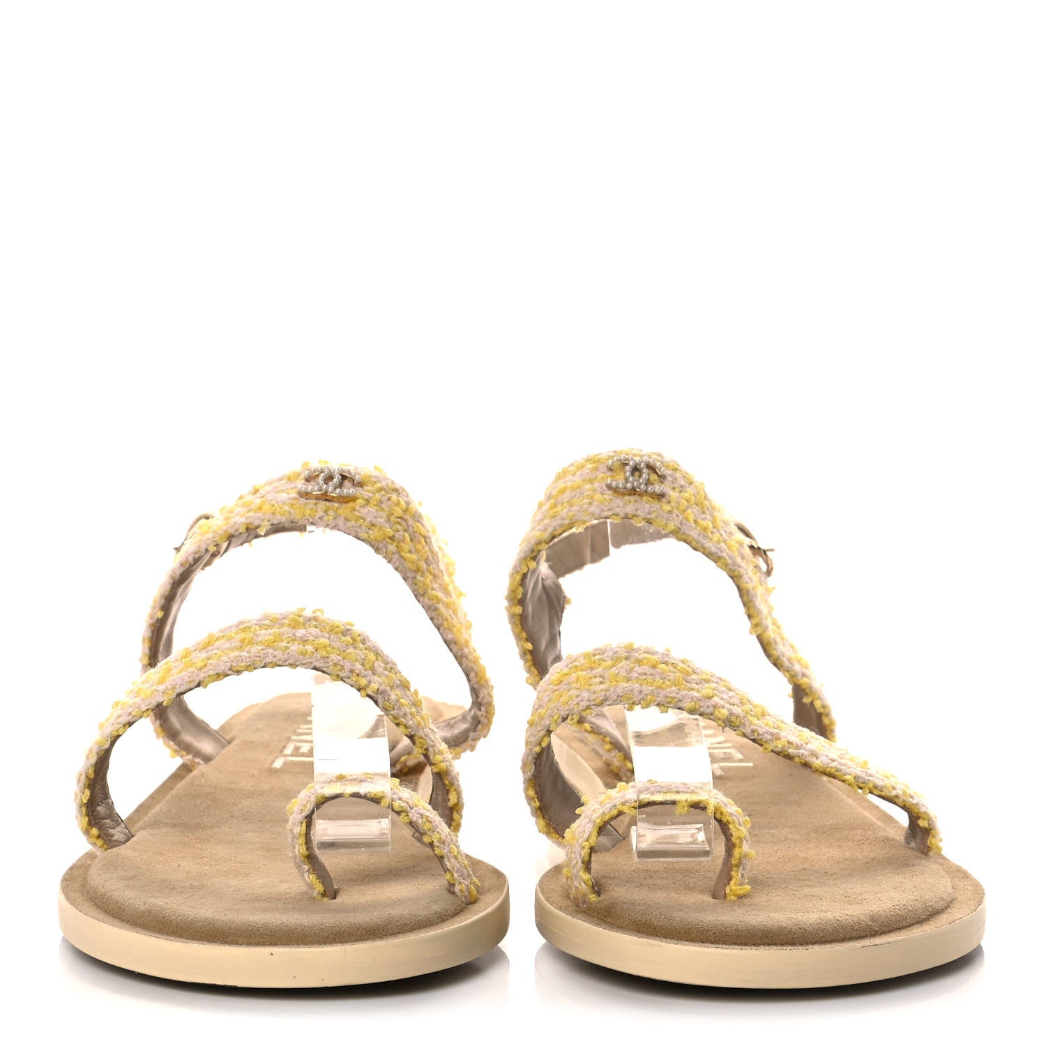 Chanel Tweed CC Sandals 39.5 Yellow Light Pink 2 of 9