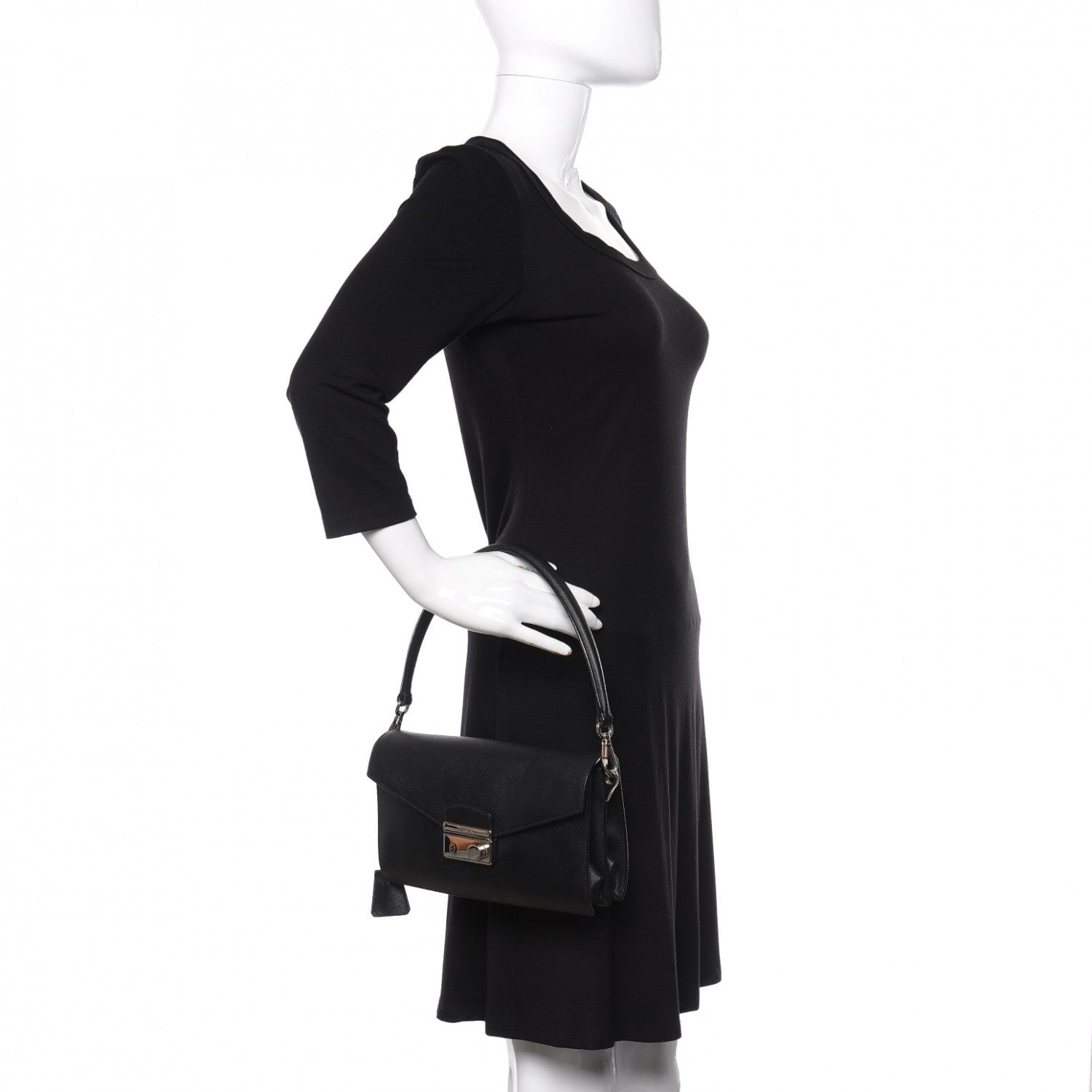 Prada Saffiano Lux Sound Shoulder Bag Black 2 of 14