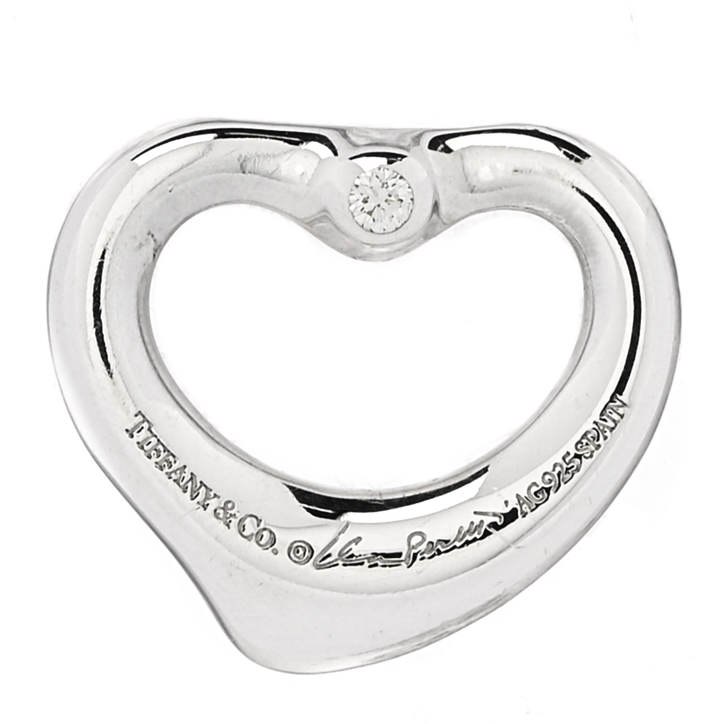 Sterling Silver Diamond 16mm Elsa Peretti Open Heart Pendant
