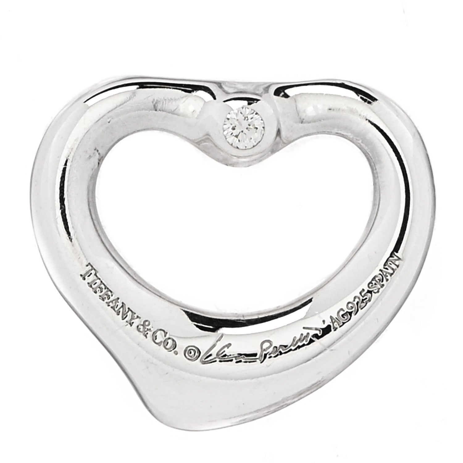 Tiffany Sterling Silver Diamond 16mm Elsa Peretti Open Heart Pendant 3 of 3