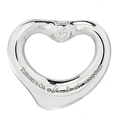 Tiffany Sterling Silver Diamond 16mm Elsa Peretti Open Heart Pendant 3 of 3