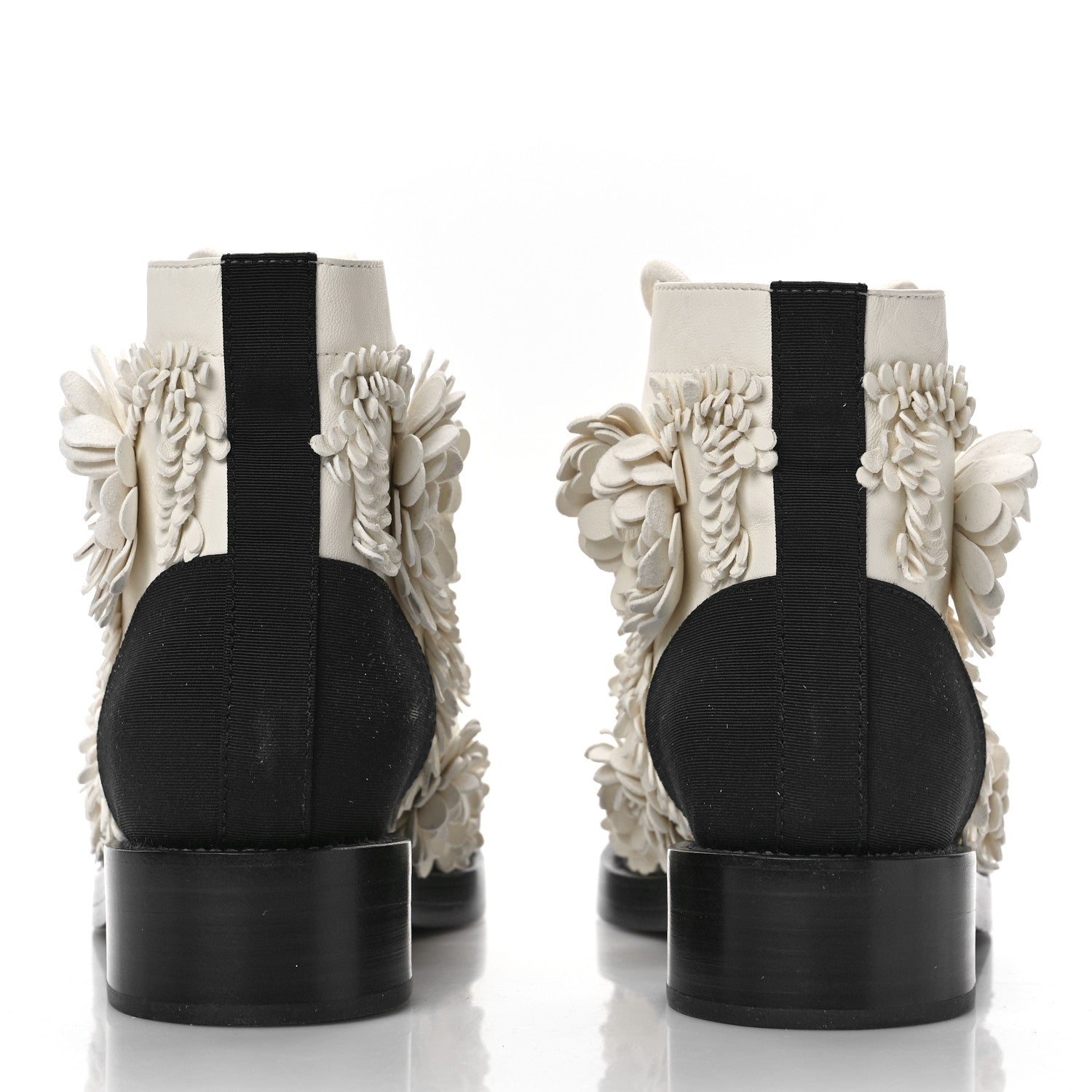 Chanel Embroidered Lambskin Grosgrain Lace Up Boots 37 White Black 5 of 8