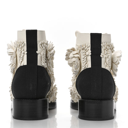Chanel Embroidered Lambskin Grosgrain Lace Up Boots 37 White Black 5 of 8