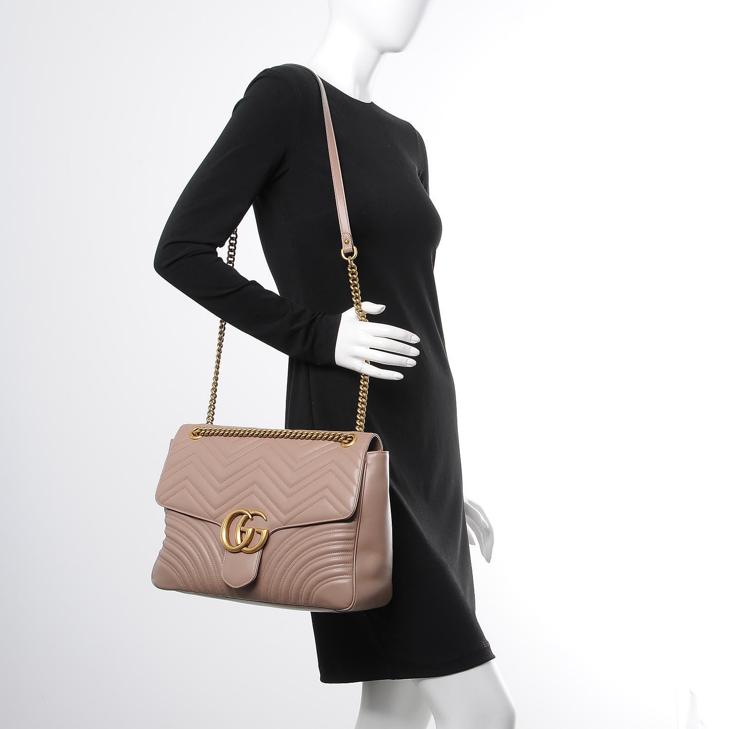 Gucci Calfskin Matelasse Heart Large GG Marmont Shoulder Bag Porcelain Rose 2 of 7