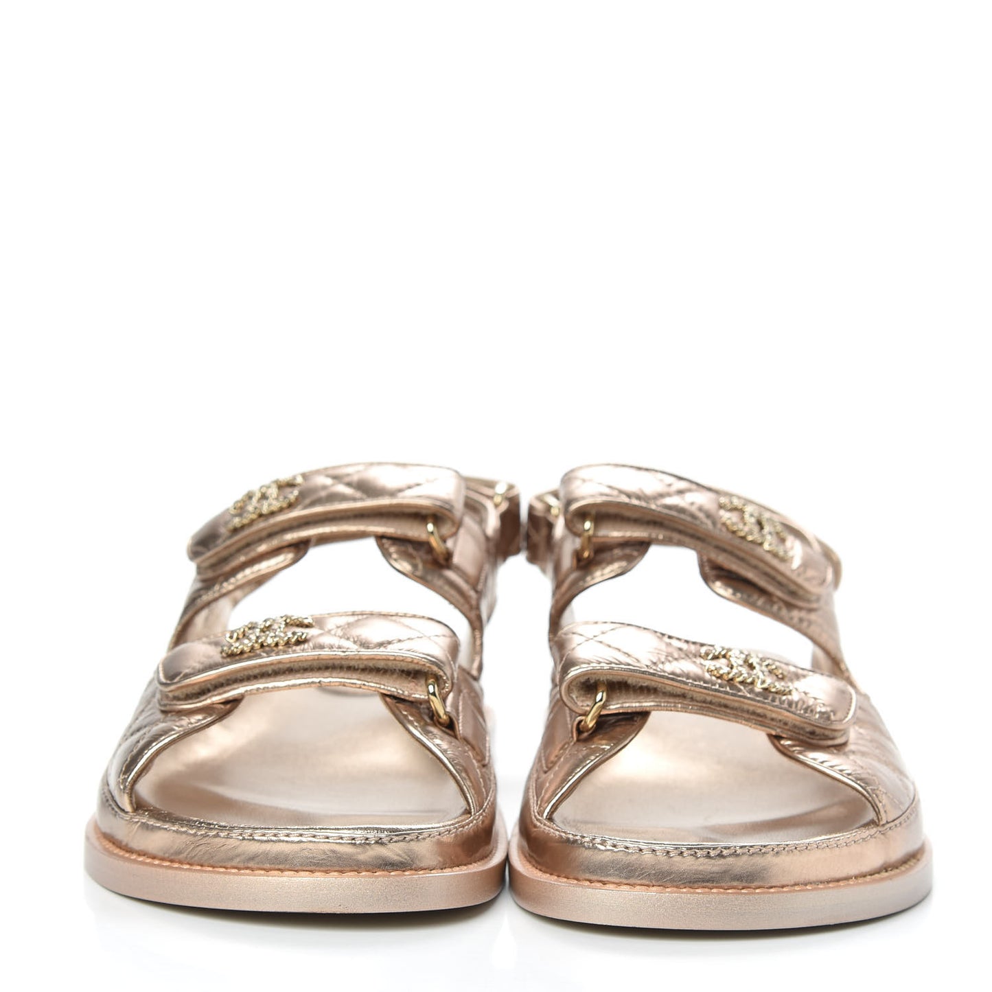 Iridescent Lambskin Quilted Velcro Dad Sandals 39 Light Bronze