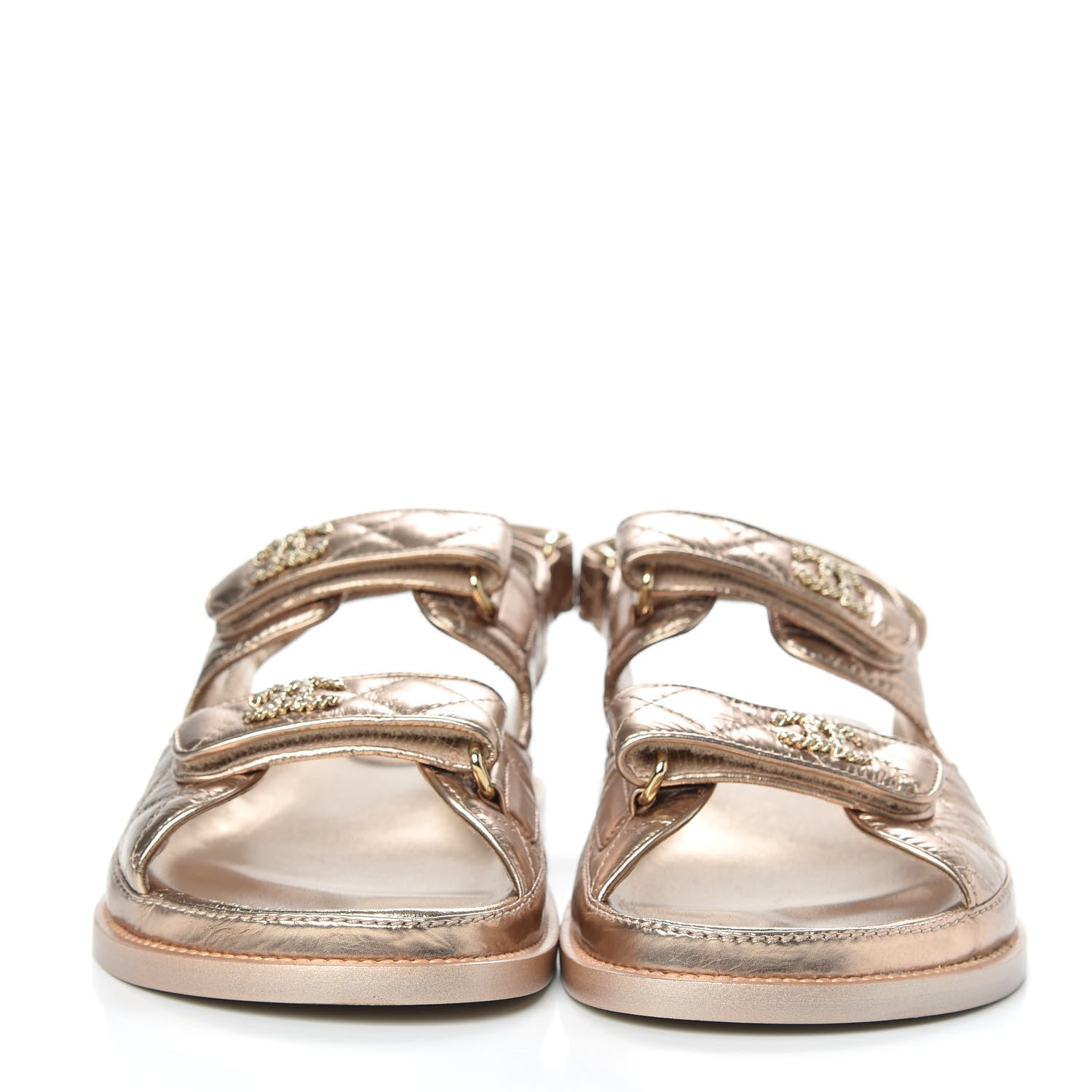 Chanel Iridescent Lambskin Quilted Velcro Dad Sandals 39 Light Bronze 2 of 8