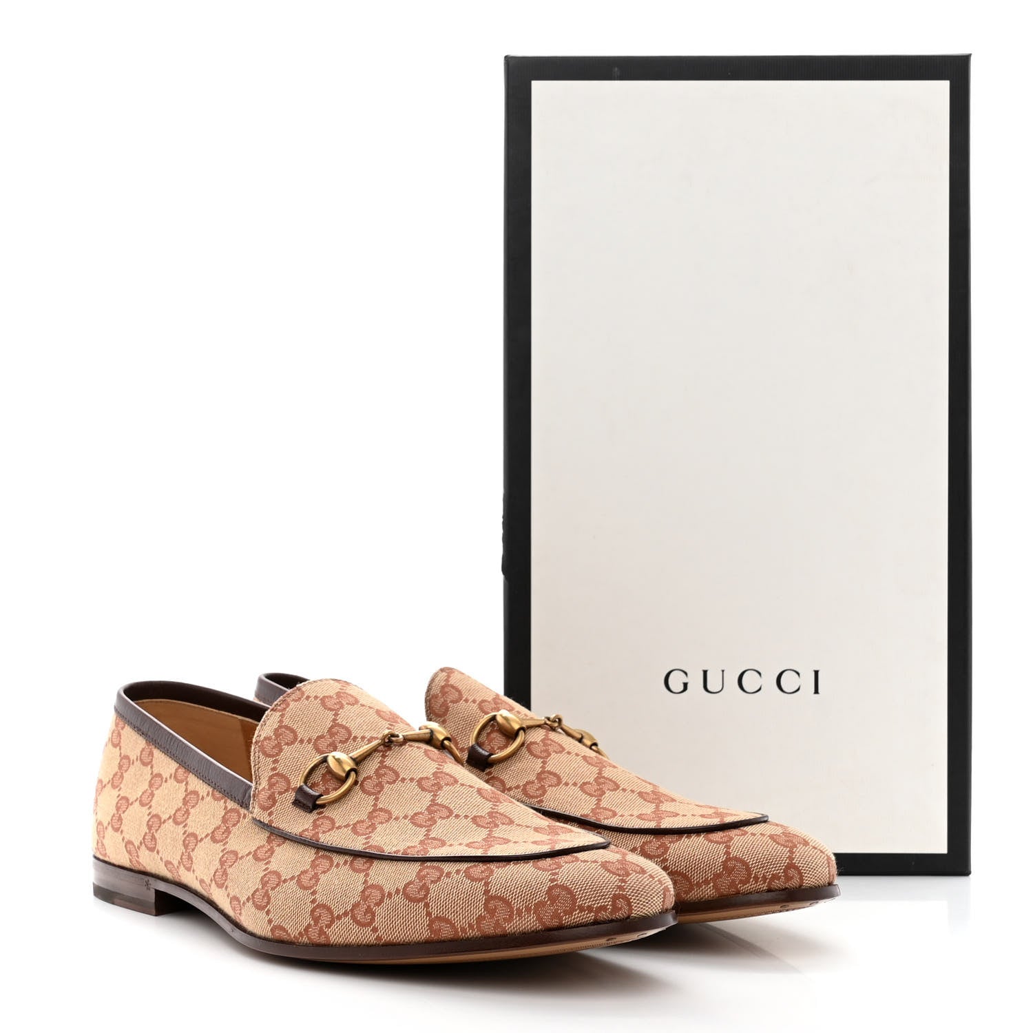 Gucci Canvas GG Monogram Horsebit Mens Jordaan Loafers 12 Beige Ruggine Light Brown 11 of 11
