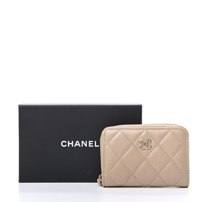 Chanel Iridescent Caviar Quilted Zip Around Coin Purse Beige 10 of 10