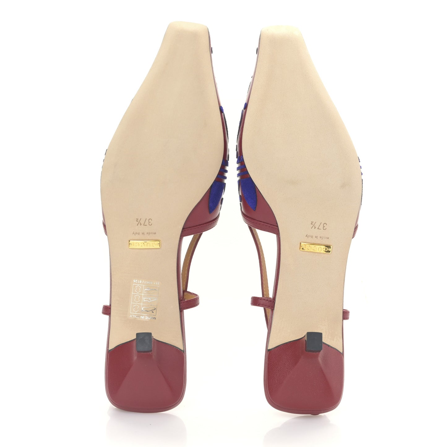 X ADIDAS Nappa Monogram Jumbo GG Trefoil Slingback Sandals 37.5 New Cherry Red Blue