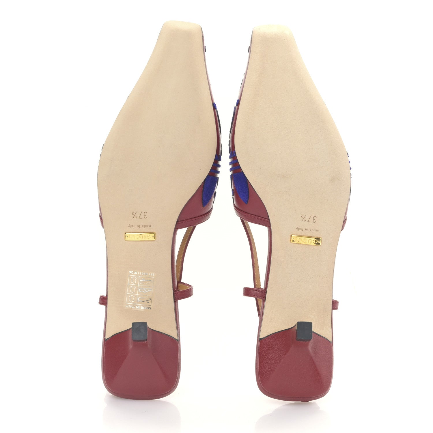 Gucci X ADIDAS Nappa Monogram Jumbo GG Trefoil Slingback Sandals 37.5 New Cherry Red Blue 5 of 7