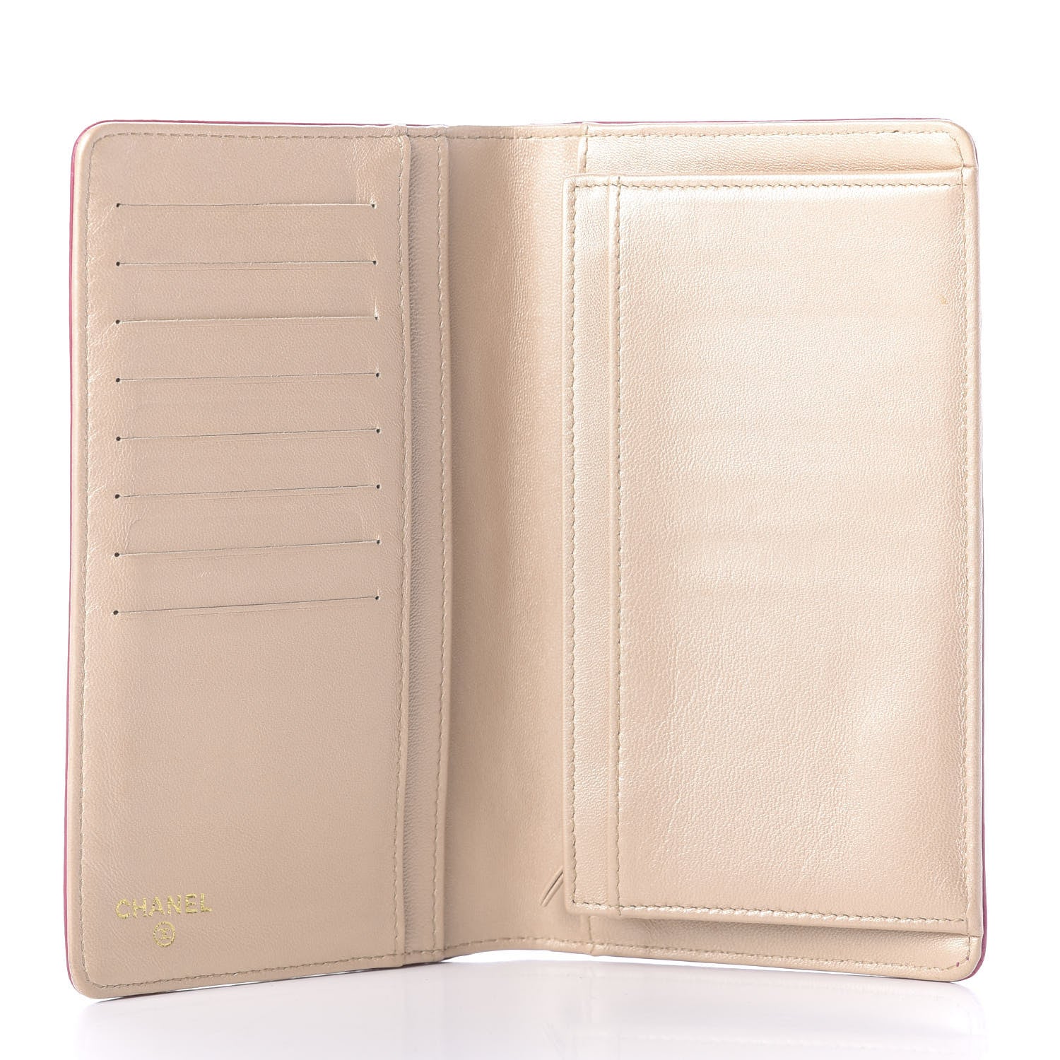 Chanel Lambskin Camellia Embossed Yen Wallet Fuchsia 5 of 11