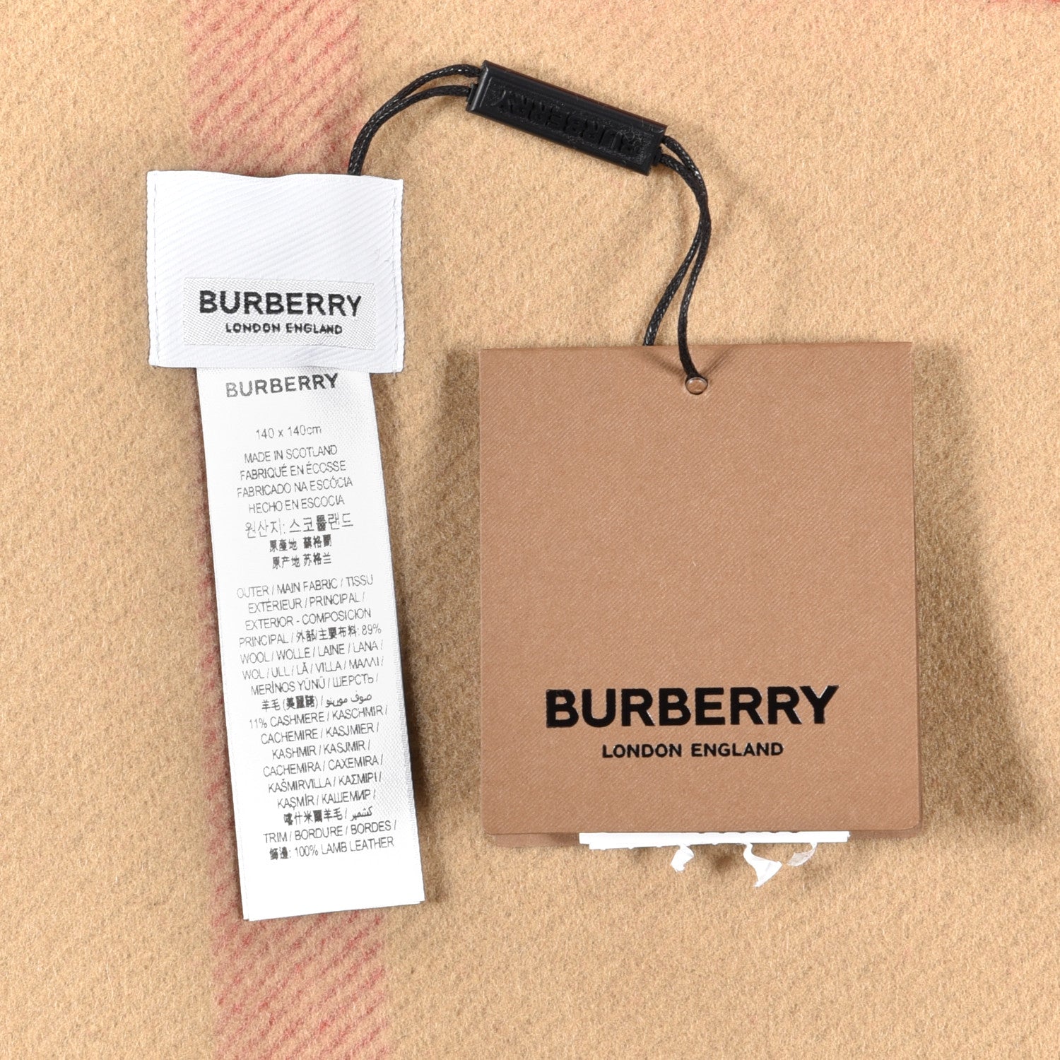 Burberry Wool Cashmere Lambskin Monogrammed TB Print Half Mega Check Cape Scarf Archive Beige 4 of 4