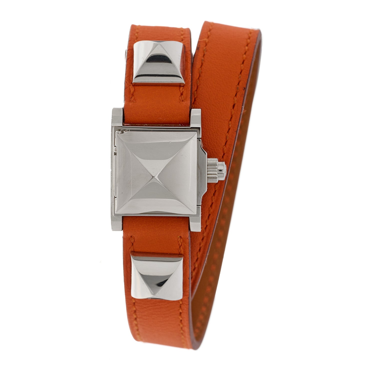 Hermes Stainless Steel Swift 16mm Medor Double Tour Quartz Watch Orange 2 of 6