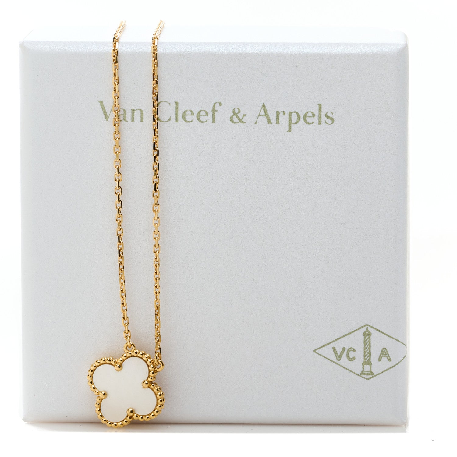 Van Cleef & Arpels 18K Yellow Gold Mother of Pearl Vintage Alhambra Pendant Necklace 6 of 6