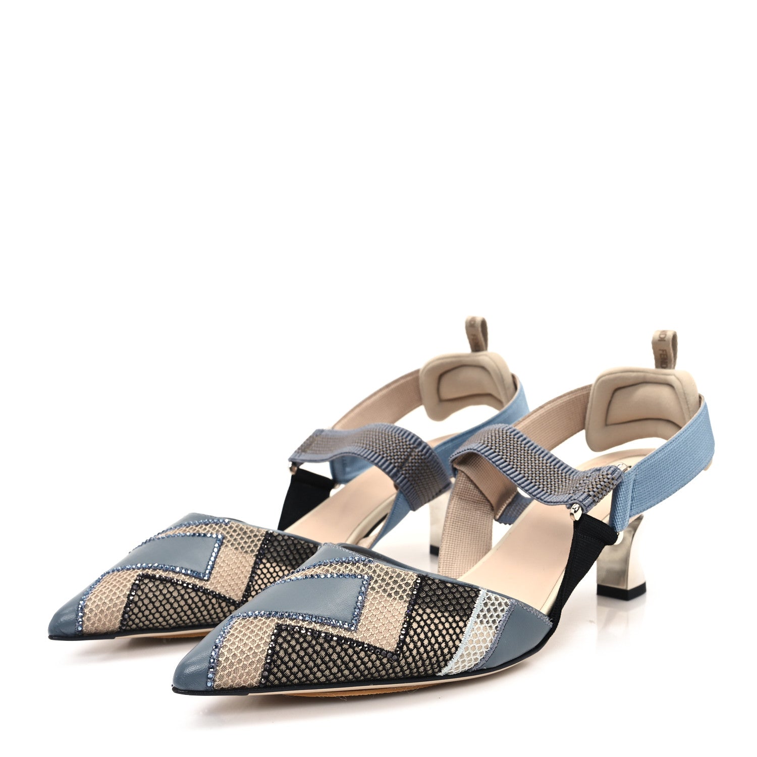Fendi Mesh Lambskin Crystal FF Colibri 85mm Slingback Pumps 40 Blue 4 of 8