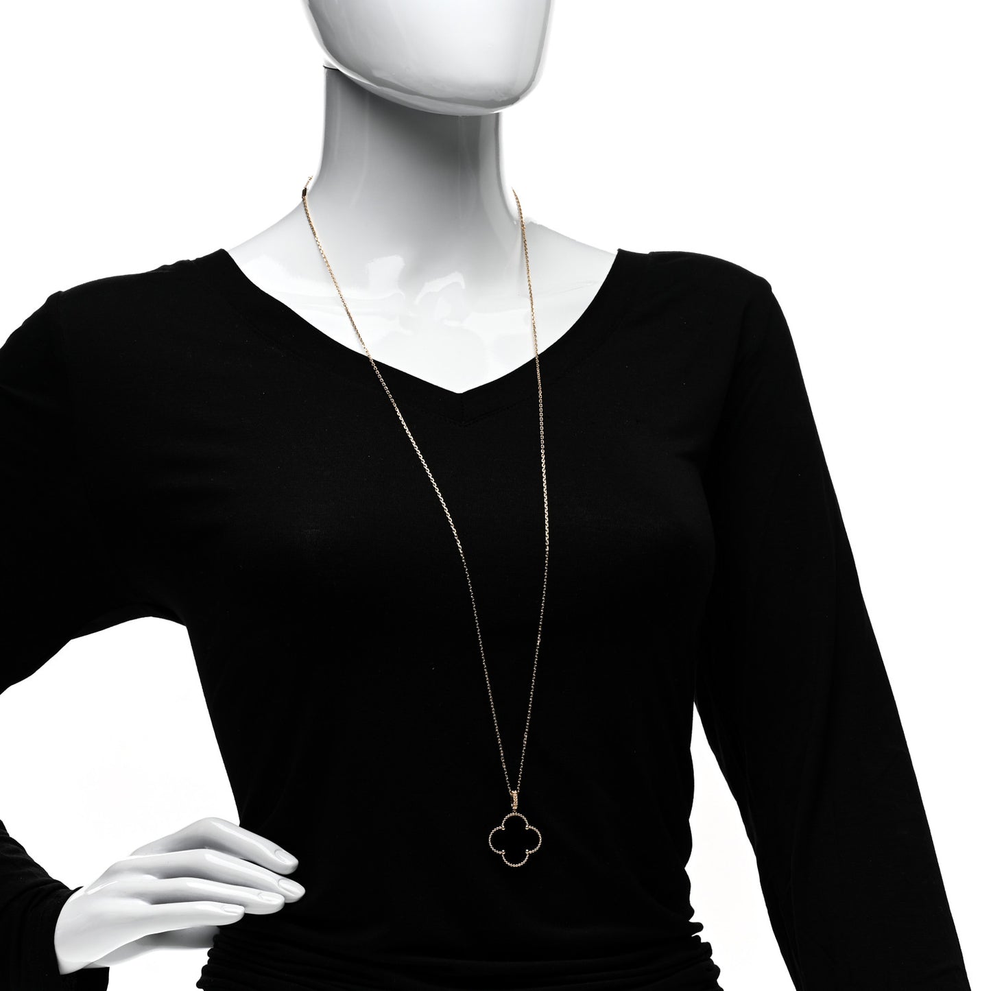 18K Yellow Gold Black Onyx Magic Alhambra Pendant Necklace