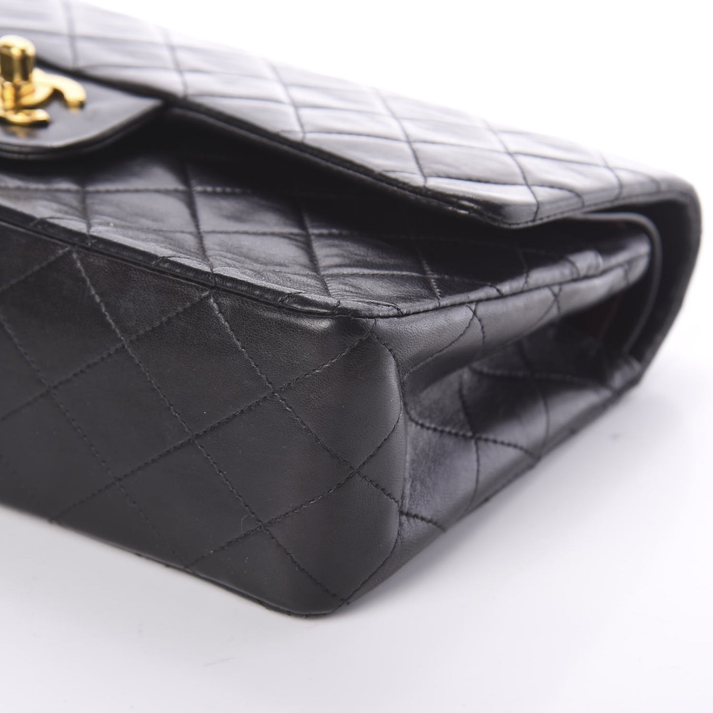 Lambskin Quilted Medium Double Flap Black