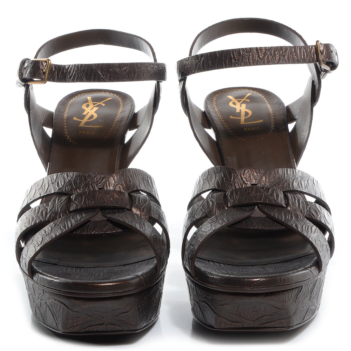 Crocodile Embossed Leather Tribute 75 Platform Sandals 37.5 Brown