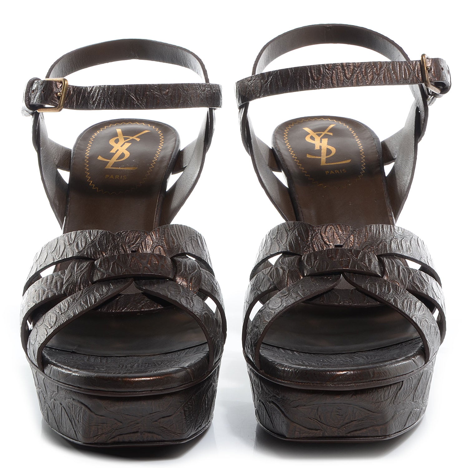 Saint Laurent Crocodile Embossed Leather Tribute 75 Platform Sandals 37.5 Brown 2 of 5