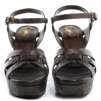 Saint Laurent Crocodile Embossed Leather Tribute 75 Platform Sandals 37.5 Brown 2 of 5