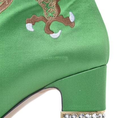 Gucci Silk Satin Malaga Kid Embroidered Candy Dragon Block-Heel Knee Boot 39 Palm 12 of 14