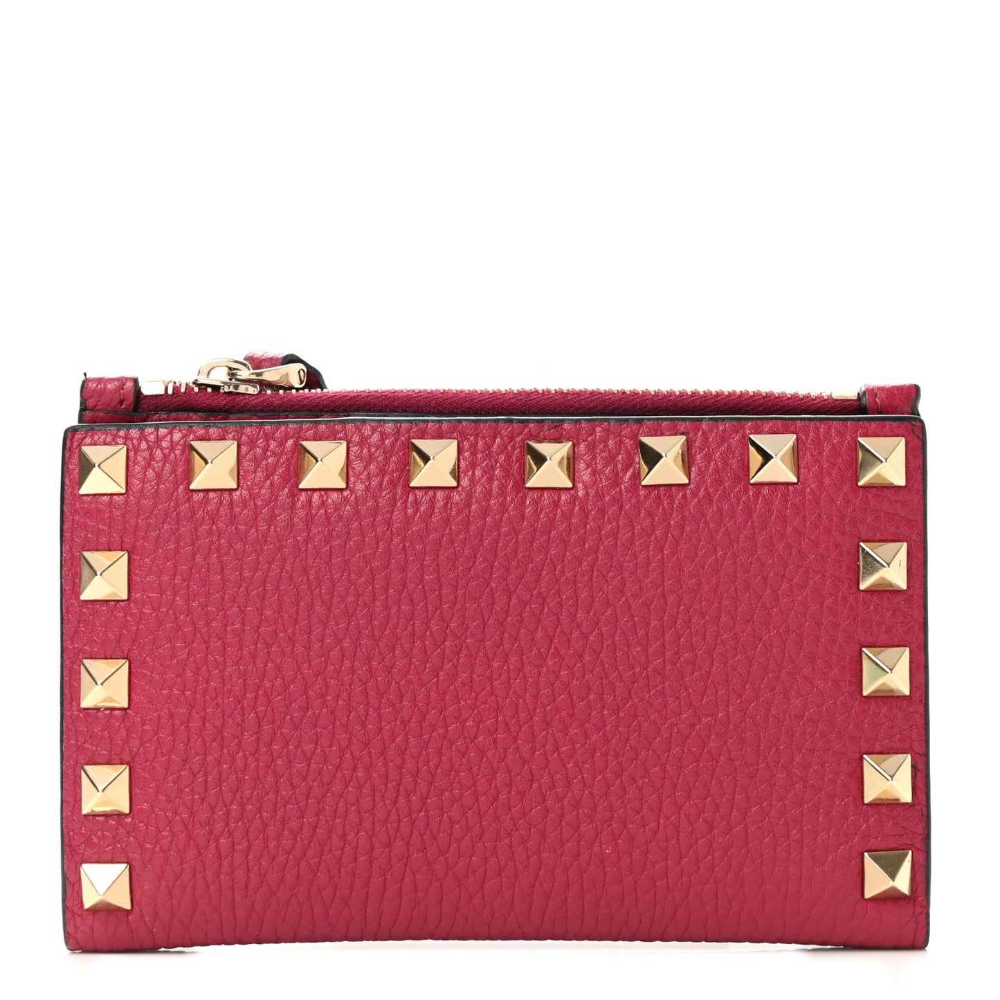 Grainy Calfskin Rockstud Coin Purse Card Holder Red