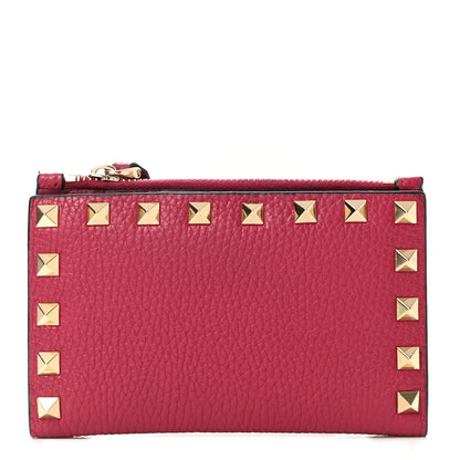 Valentino Garavani Grainy Calfskin Rockstud Coin Purse Card Holder Red 1 of 6