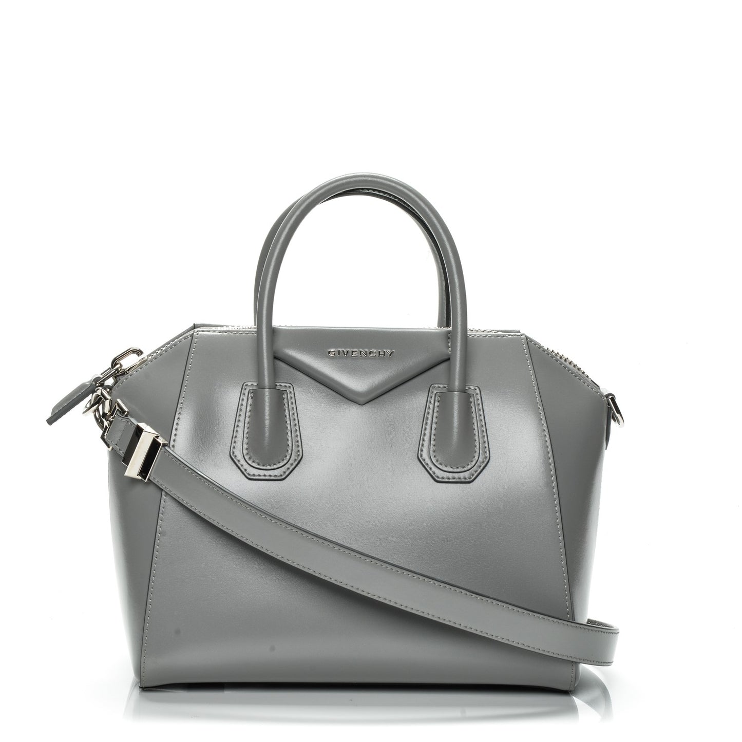 Shiny Lord Calfskin Small Antigona Pearl Grey
