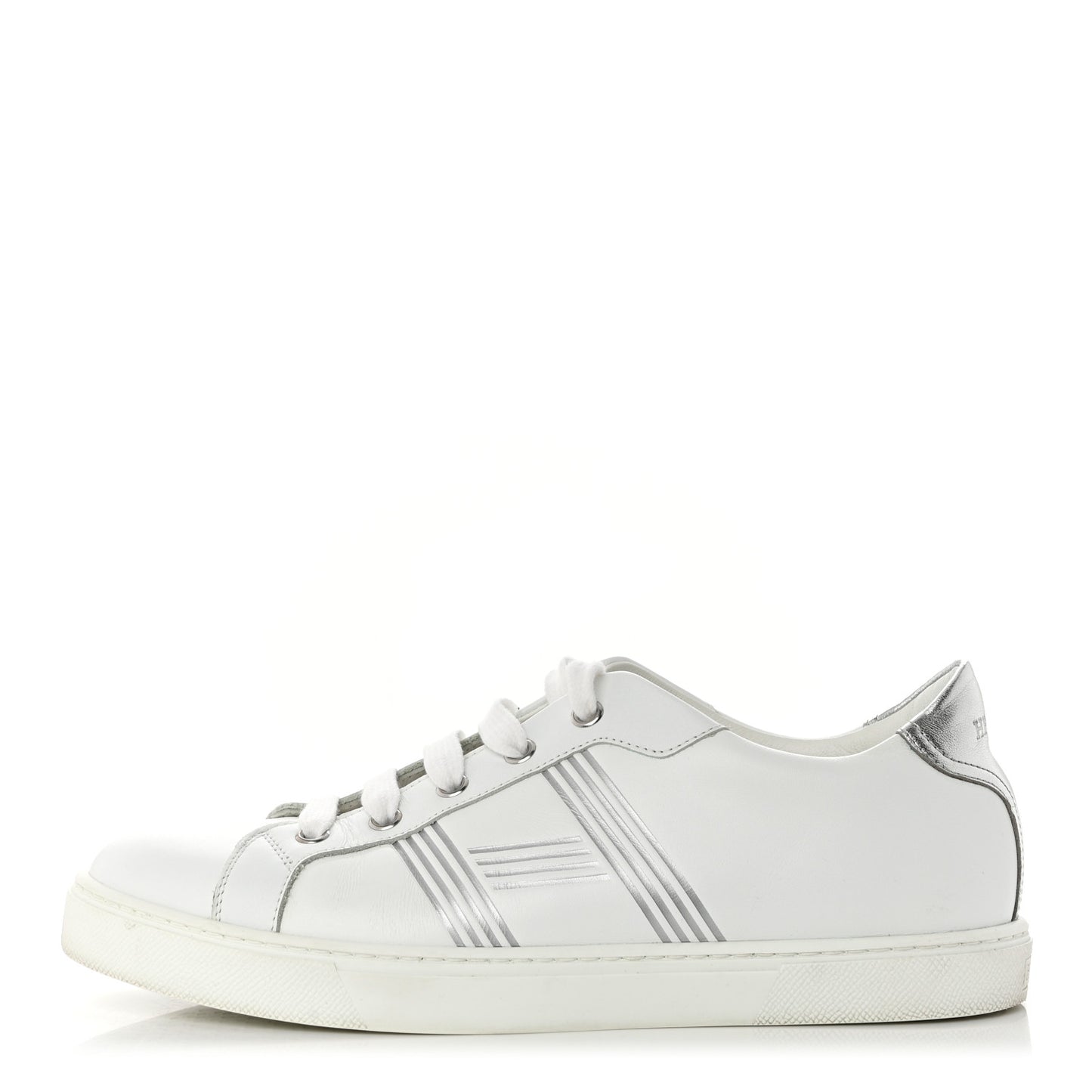 Calfskin Womens Advantage Sneakers 39 White Gris Argente