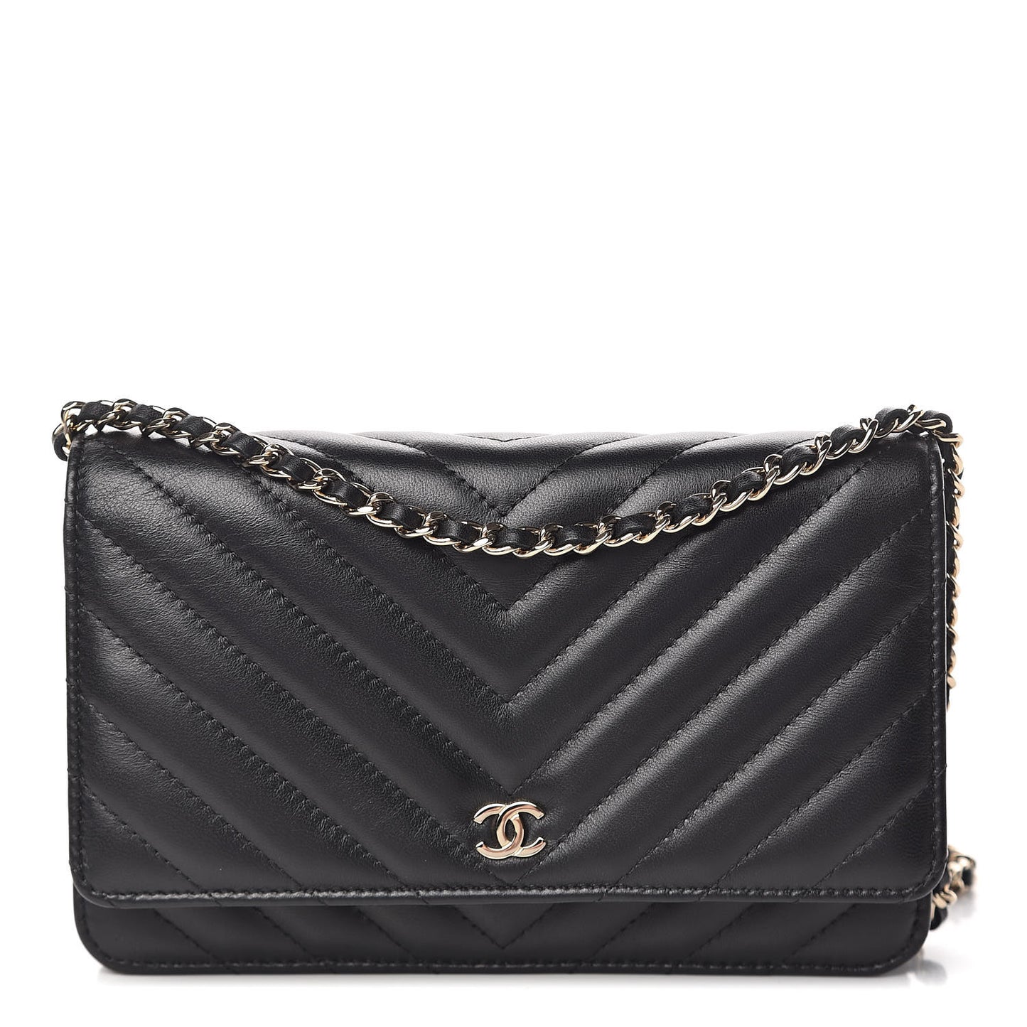Lambskin Chevron Quilted Wallet On Chain WOC Black