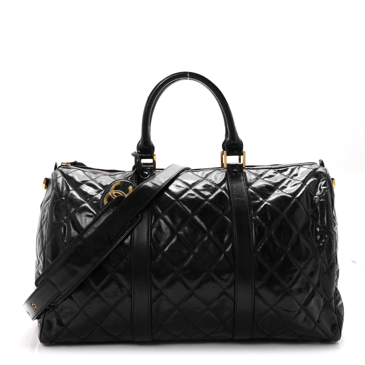 Calfskin Stitched Duffle Travel Bag Black