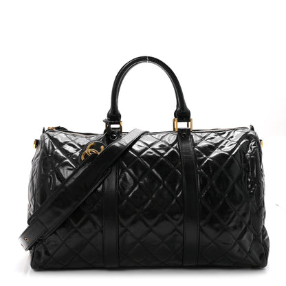 Chanel Calfskin Stitched Duffle Travel Bag Black 1 of 9