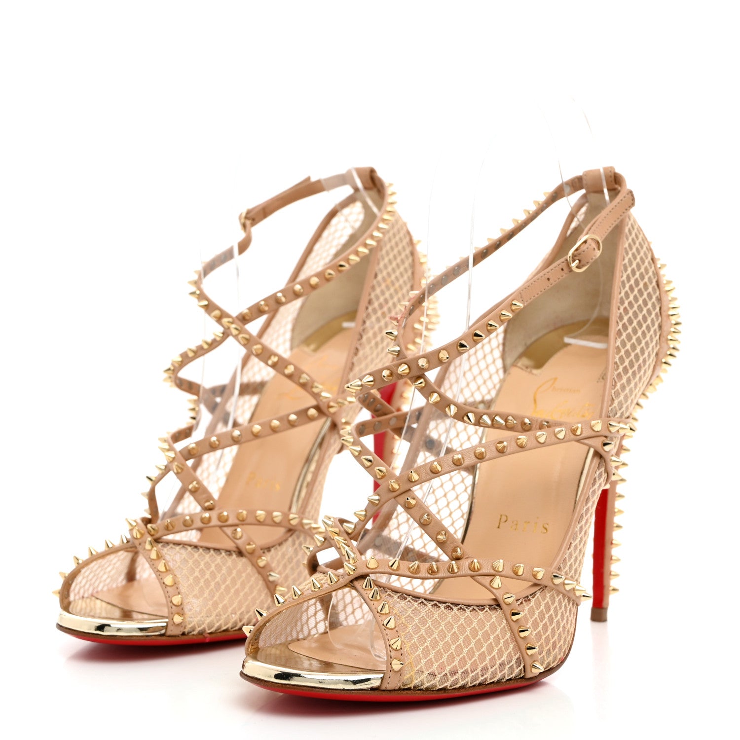 Christian Louboutin Rete Mini Resille Kid Specchio Alarc 100 Pump 38 Nude Light Gold 3 of 10