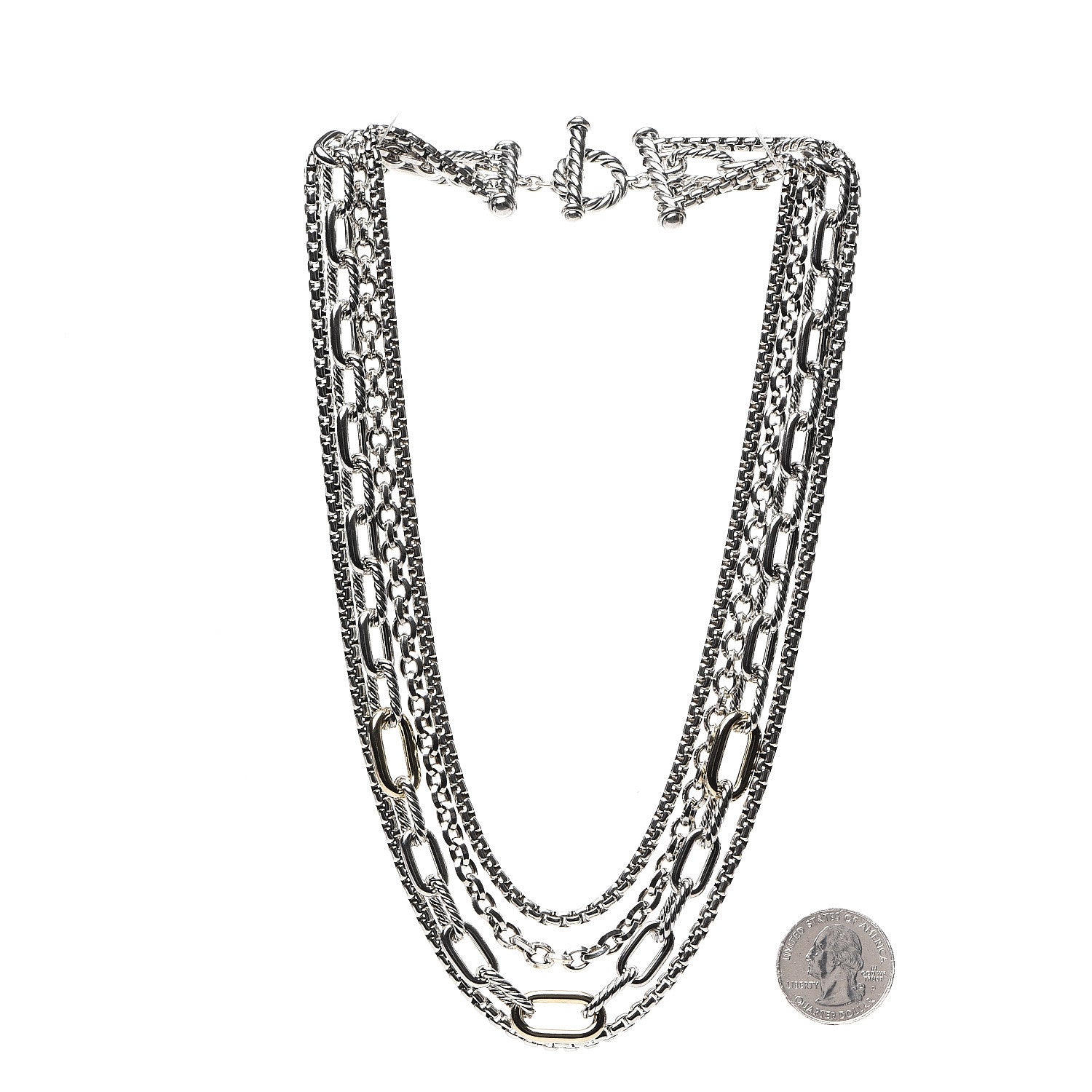 David Yurman Sterling Silver 18K Yellow Gold Four Row Mixed Chain Bib Necklace 2 of 3