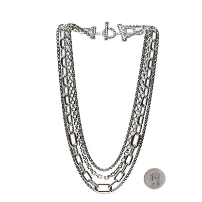 David Yurman Sterling Silver 18K Yellow Gold Four Row Mixed Chain Bib Necklace 2 of 3