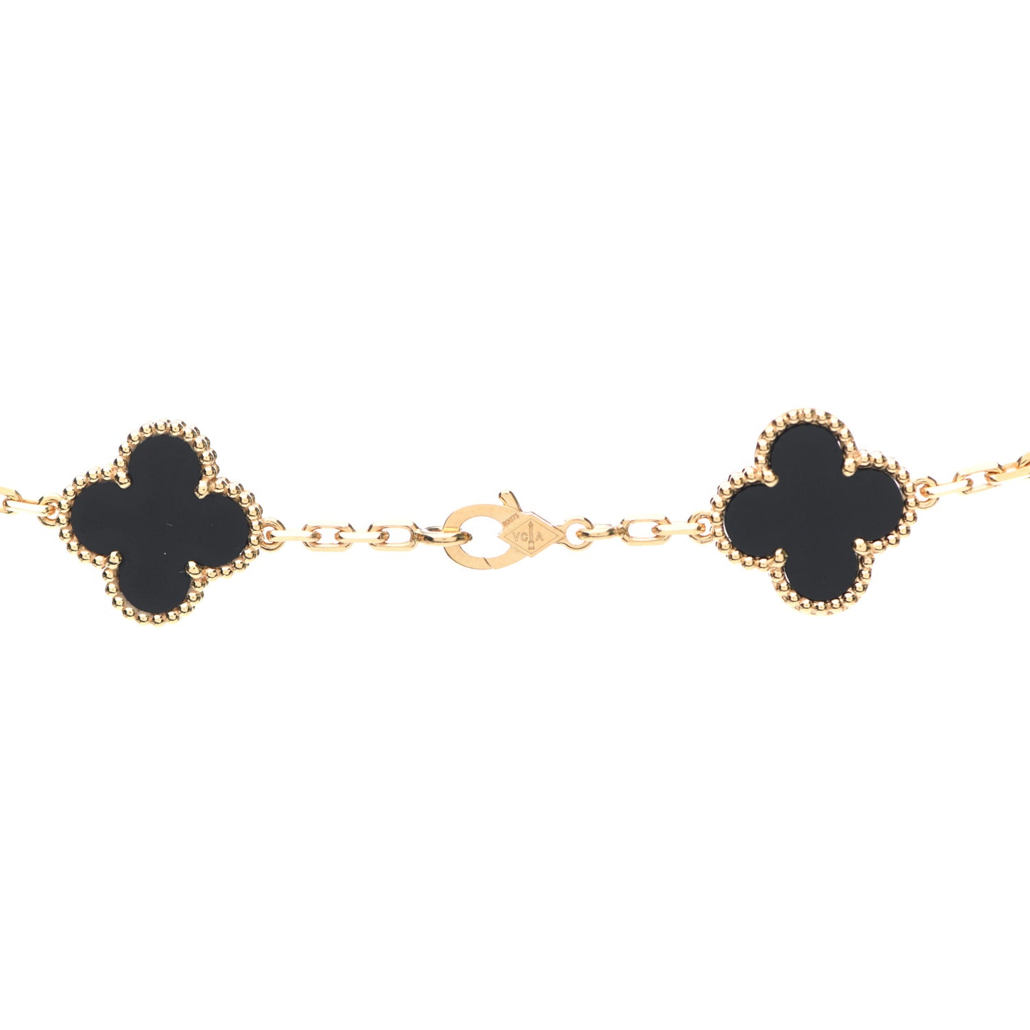 18K Yellow Gold Black Onyx 10 Motifs Vintage Alhambra Necklace