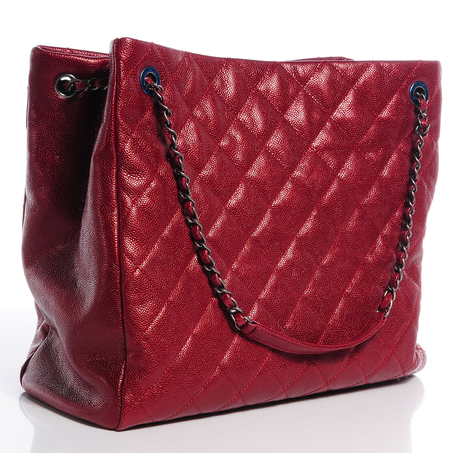Iridescent Caviar Quilted Tall Chic Shopping Tote Red