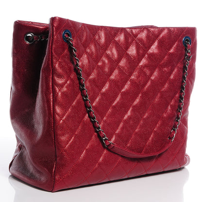 Chanel Iridescent Caviar Quilted Tall Chic Shopping Tote Red 3 of 7