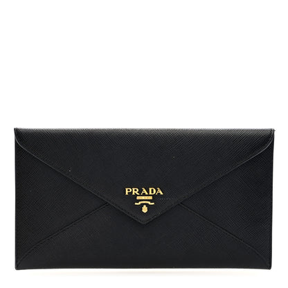 Prada Saffiano City Calfskin Envelope Wallet Black 1 of 6