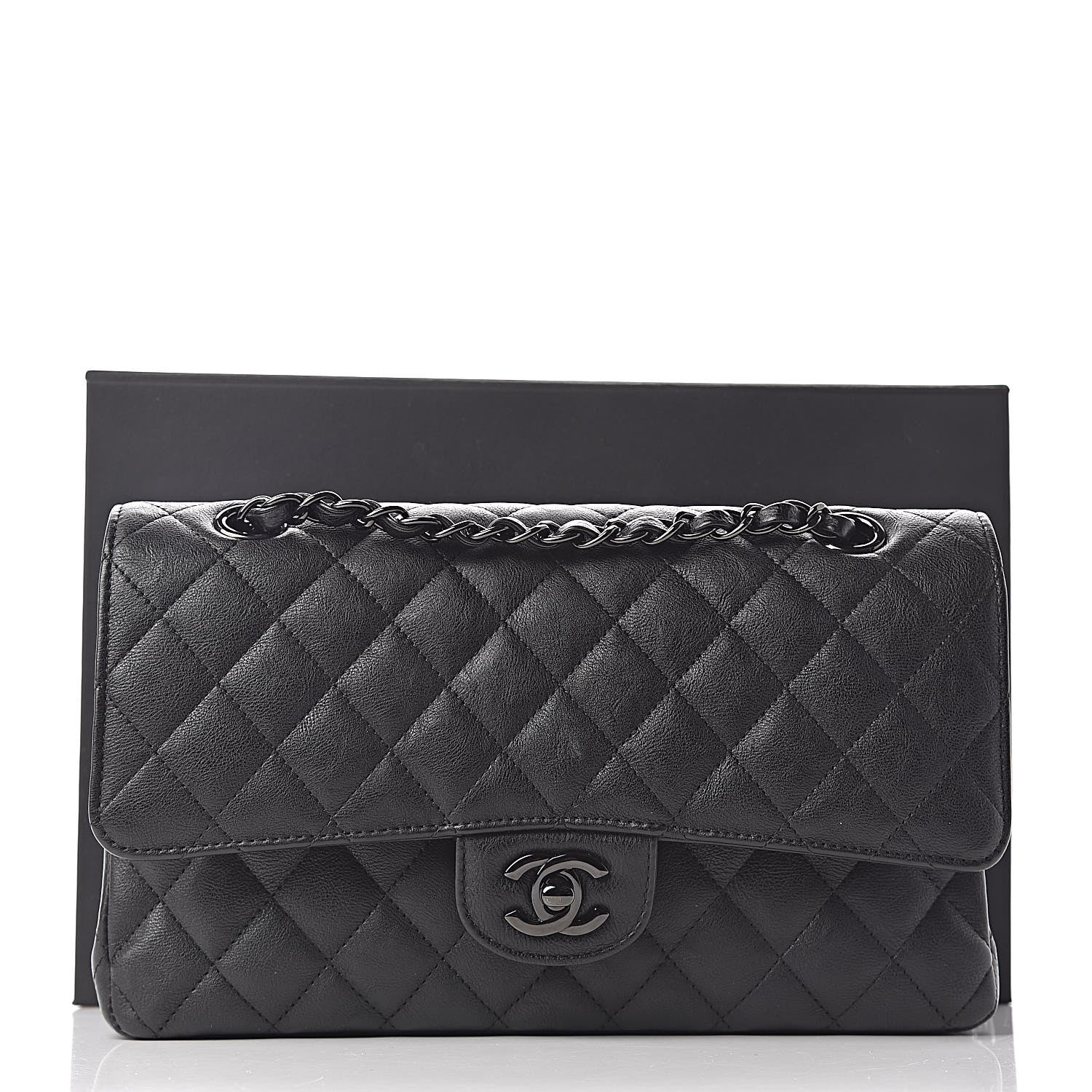 Chanel Crumpled Calfskin Quilted Medium Double Flap So Black 11 of 11