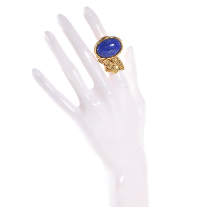 Saint Laurent Glass Cabochon Arty Ovale Ring 5 Gold Lapis 2 of 4