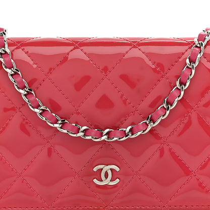 Chanel Patent Calfskin Quilted Wallet On Chain WOC Pink 8 of 14